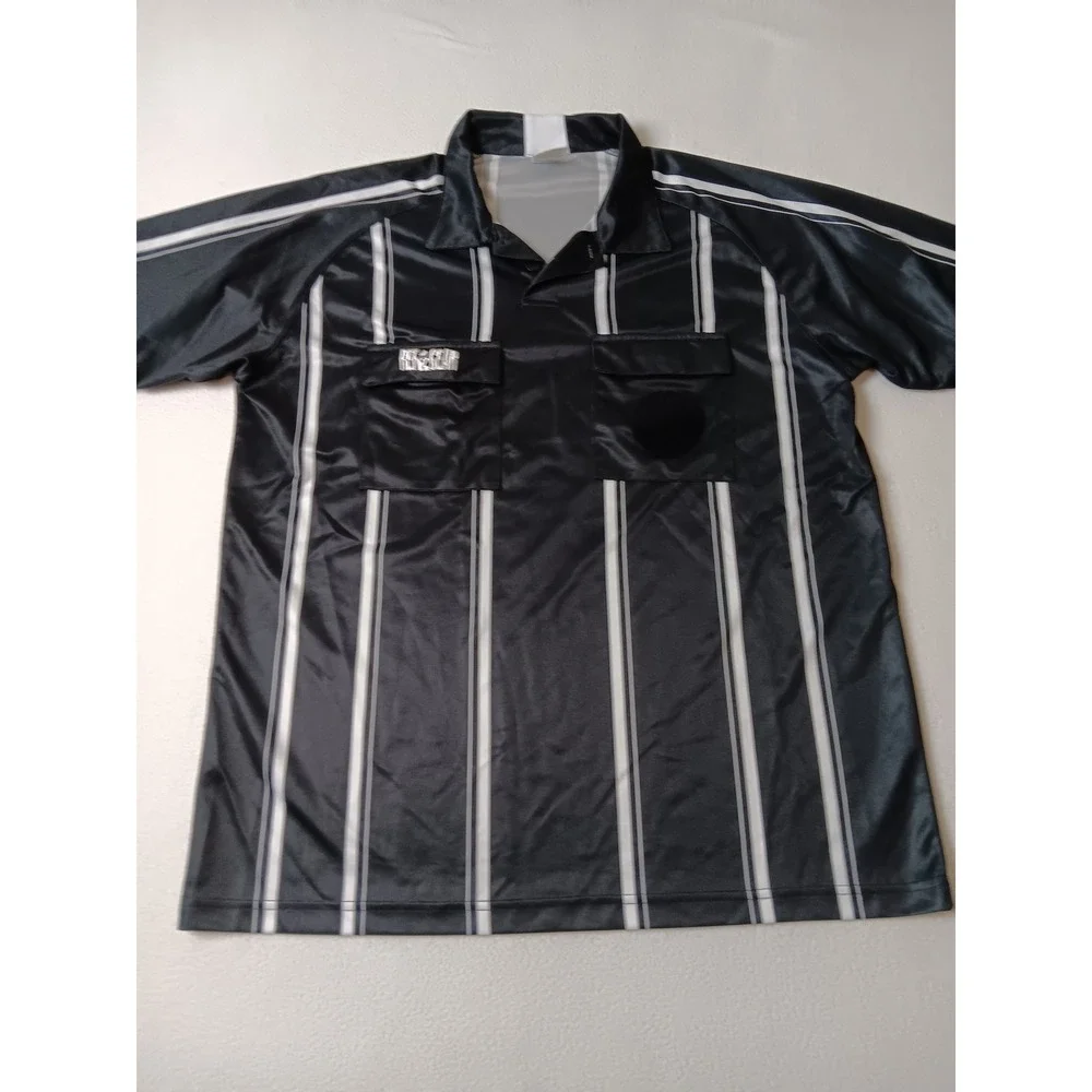Ref Gear Mens L Professional Referee Jersey Black White Striped Polo Shirt